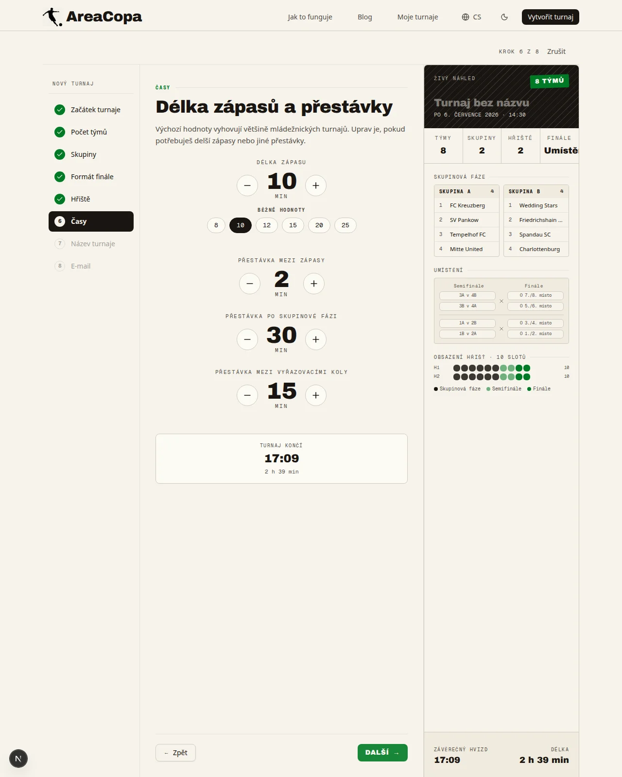 Délka zápasu a přestávky