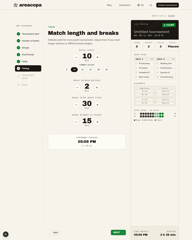Match length and breaks