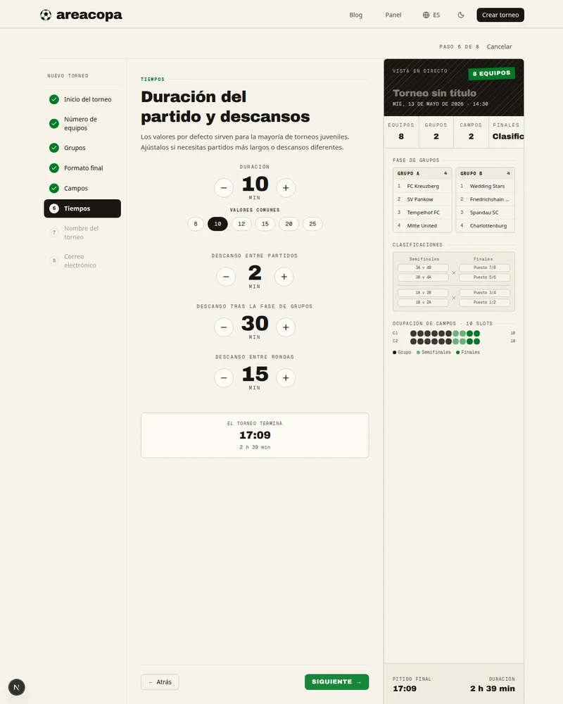 Duración de partido y pausas