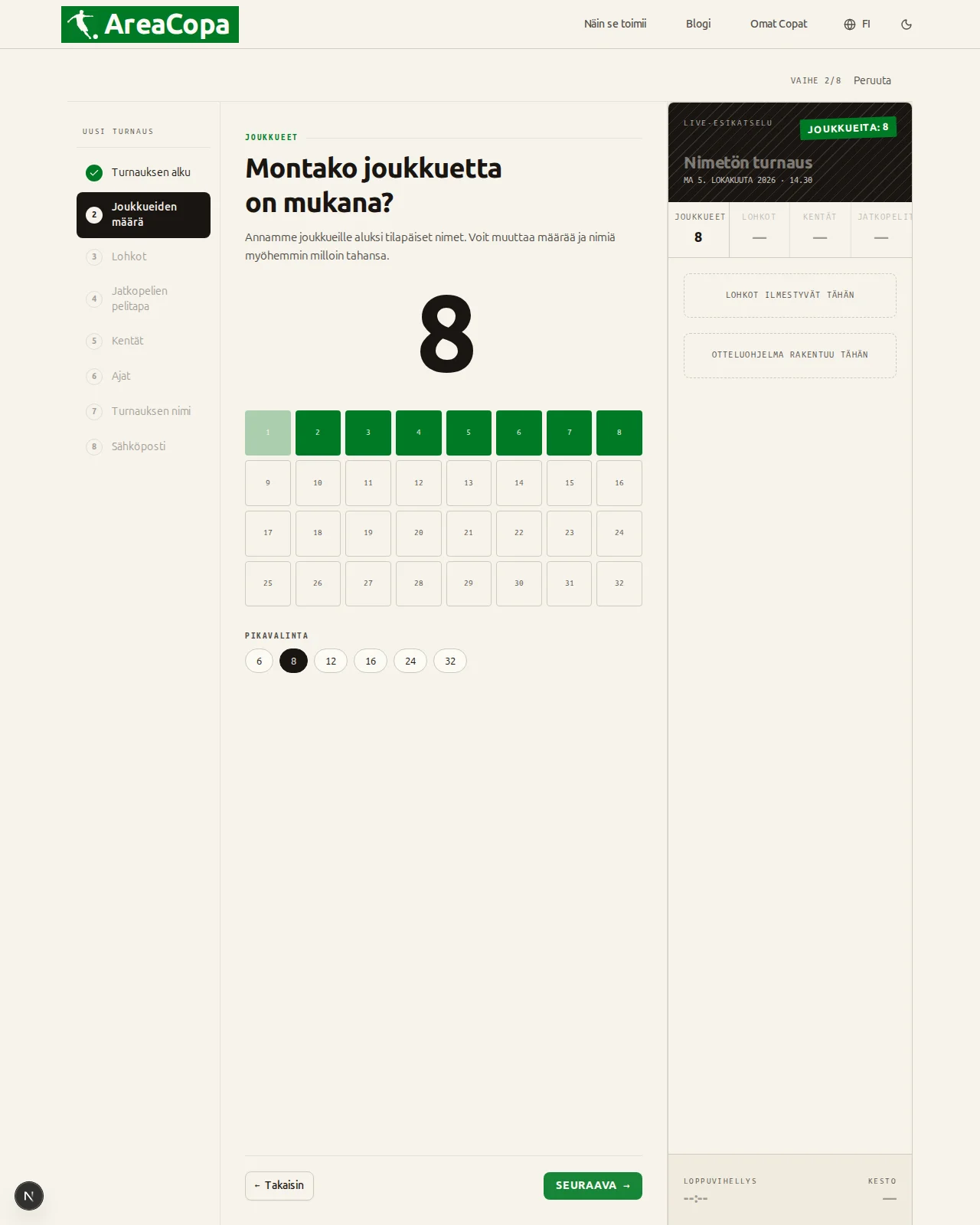 Montako joukkuetta pelaa?