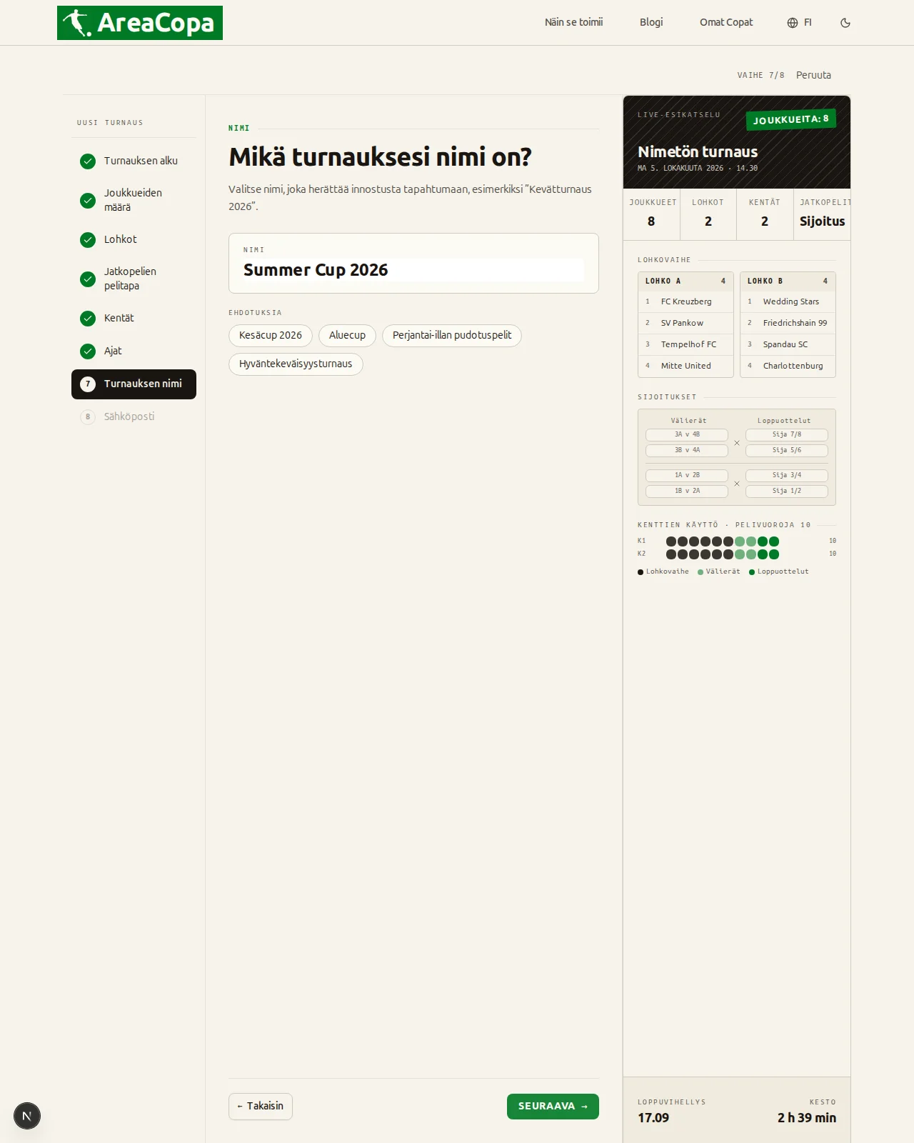 Mikä on turnauksesi nimi?