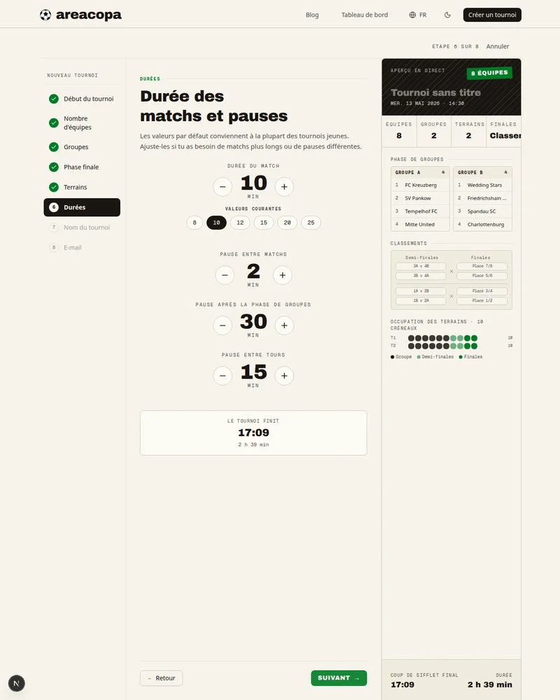 Durée de match et pauses