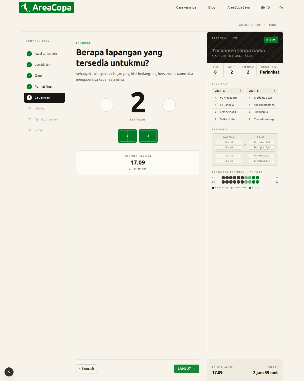 Berapa lapangan yang kamu punya?