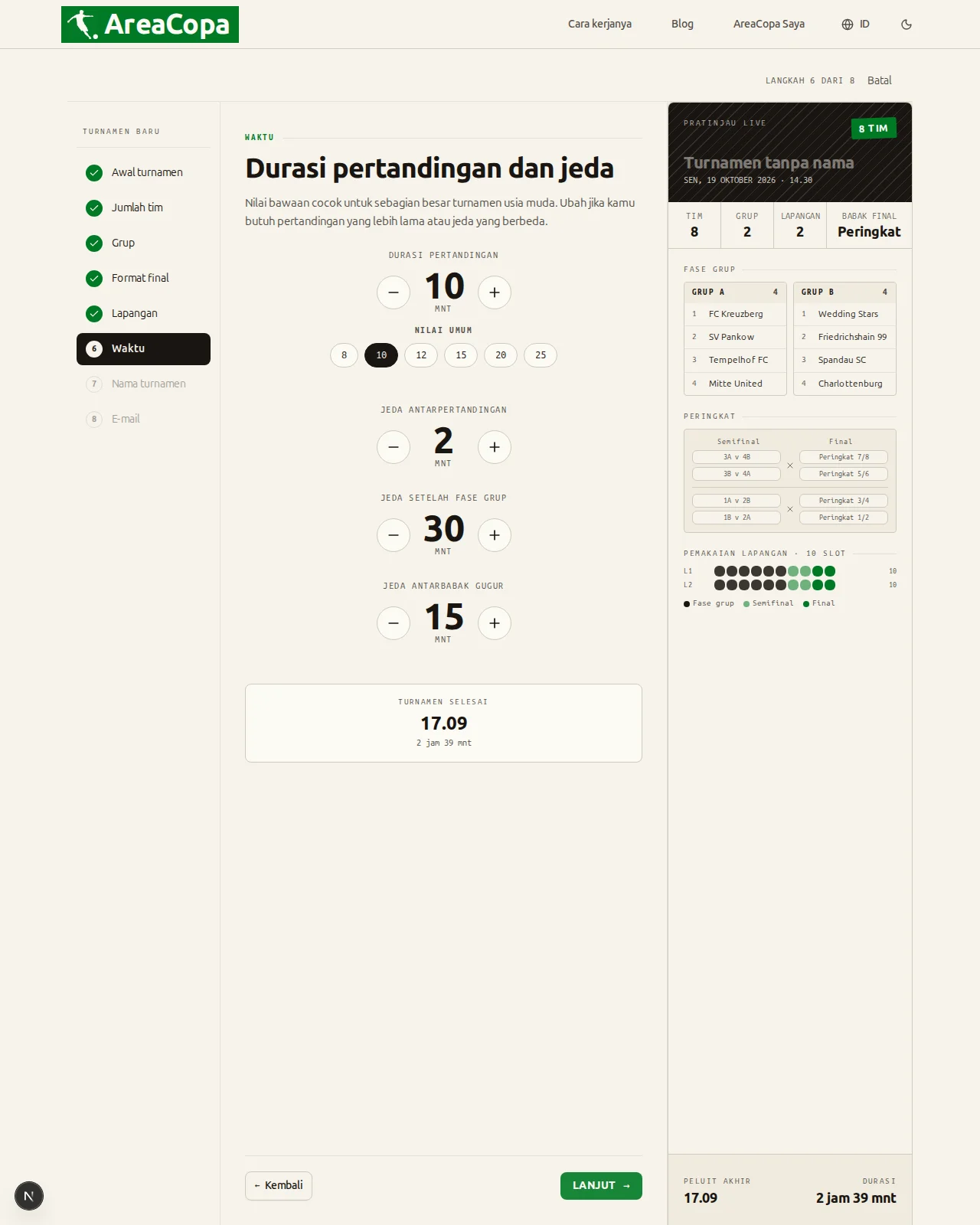 Durasi pertandingan dan jeda