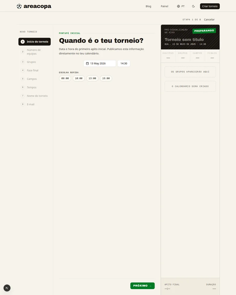 Quando começa o torneio?