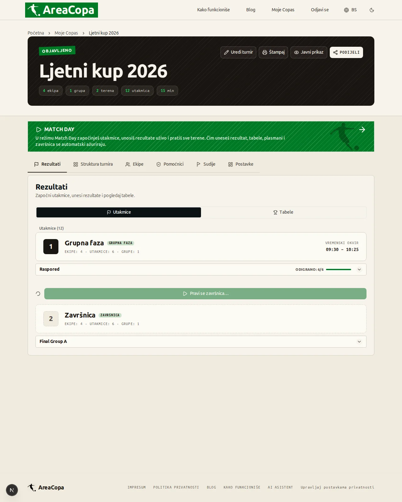 Završnica se pravi iz tabele jednim klikom