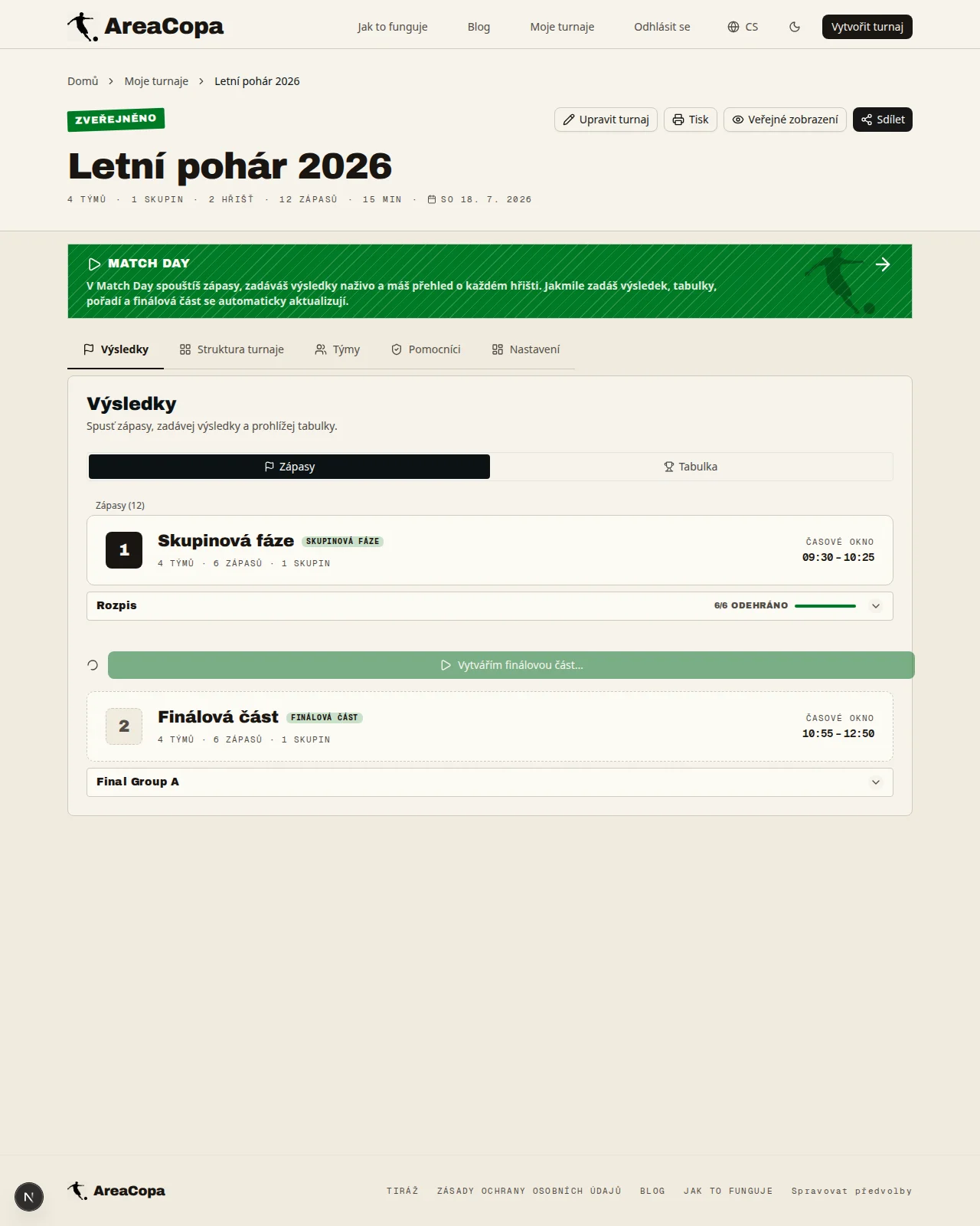 Finálová část se jedním kliknutím vytvoří z tabulky