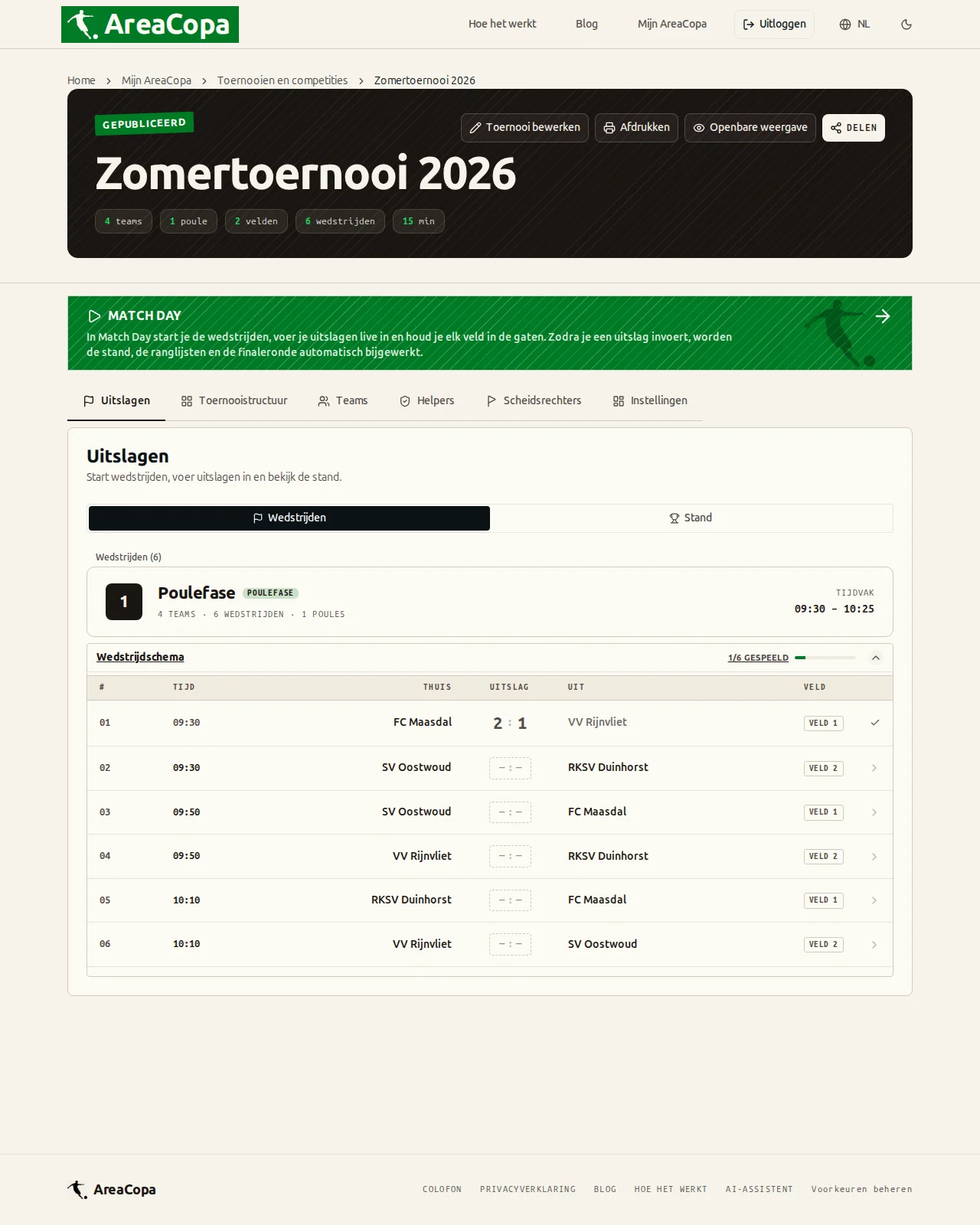 Uitslagentab: alle zes de poulewedstrijden zijn gespeeld