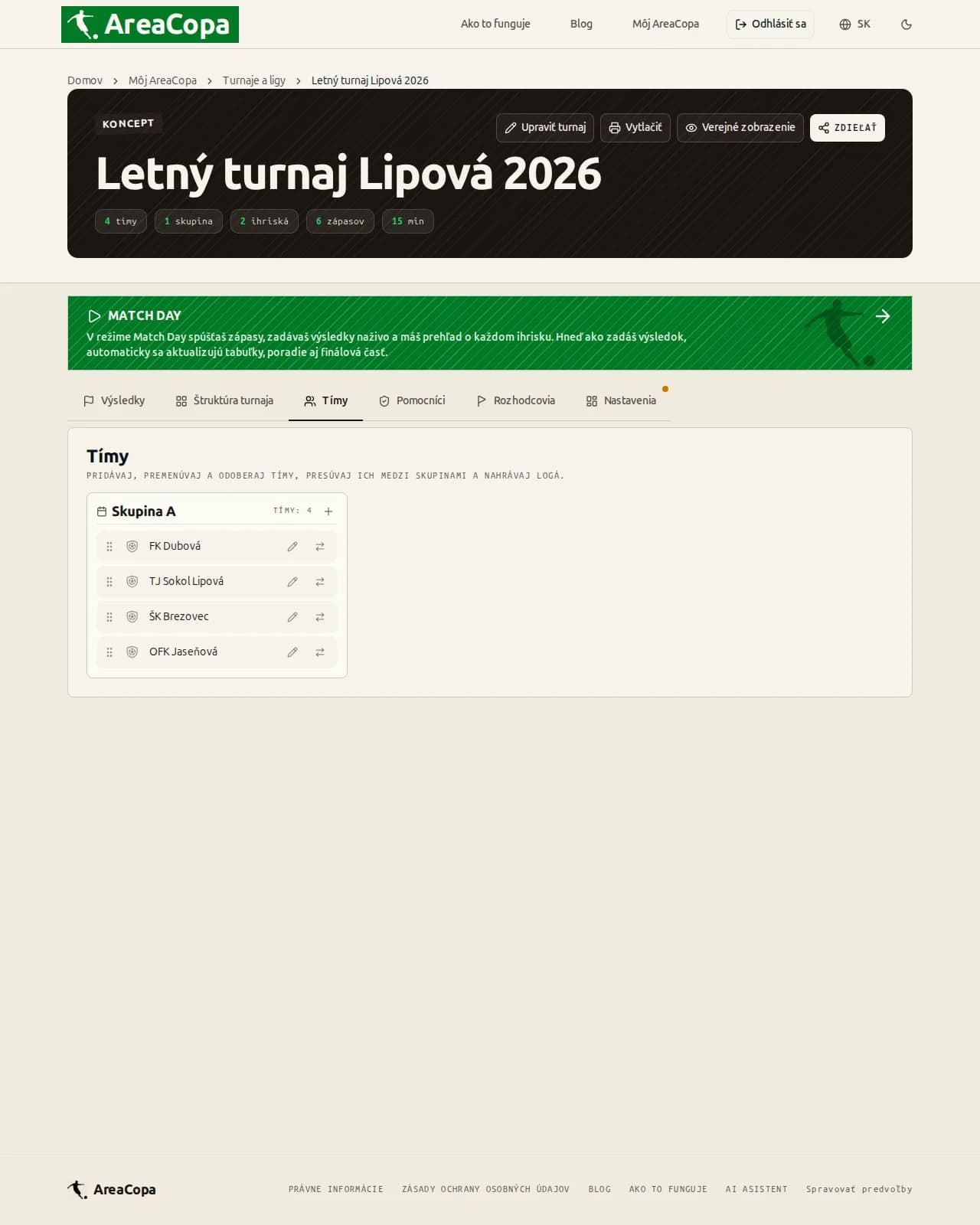 Karta Tímy v prehľade: štyri názvy klubov v skupine A