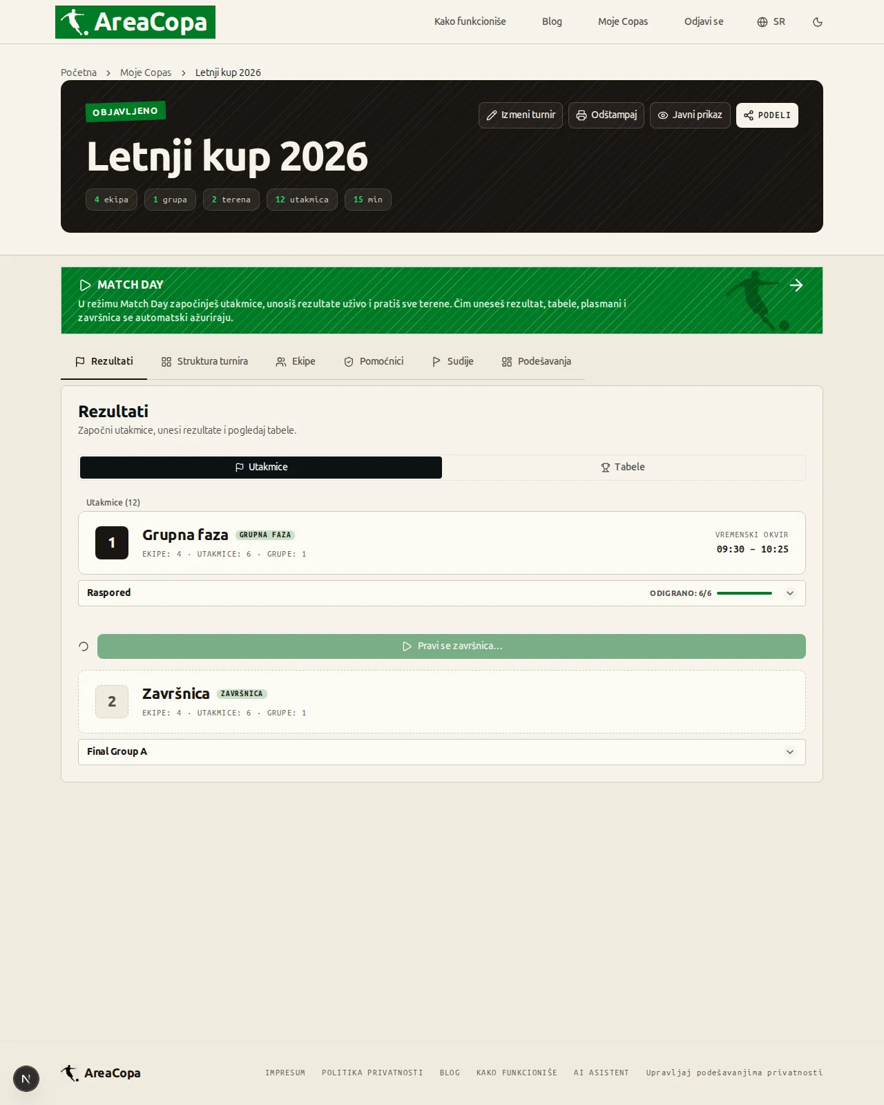 Završnica se jednim klikom pravi na osnovu tabele