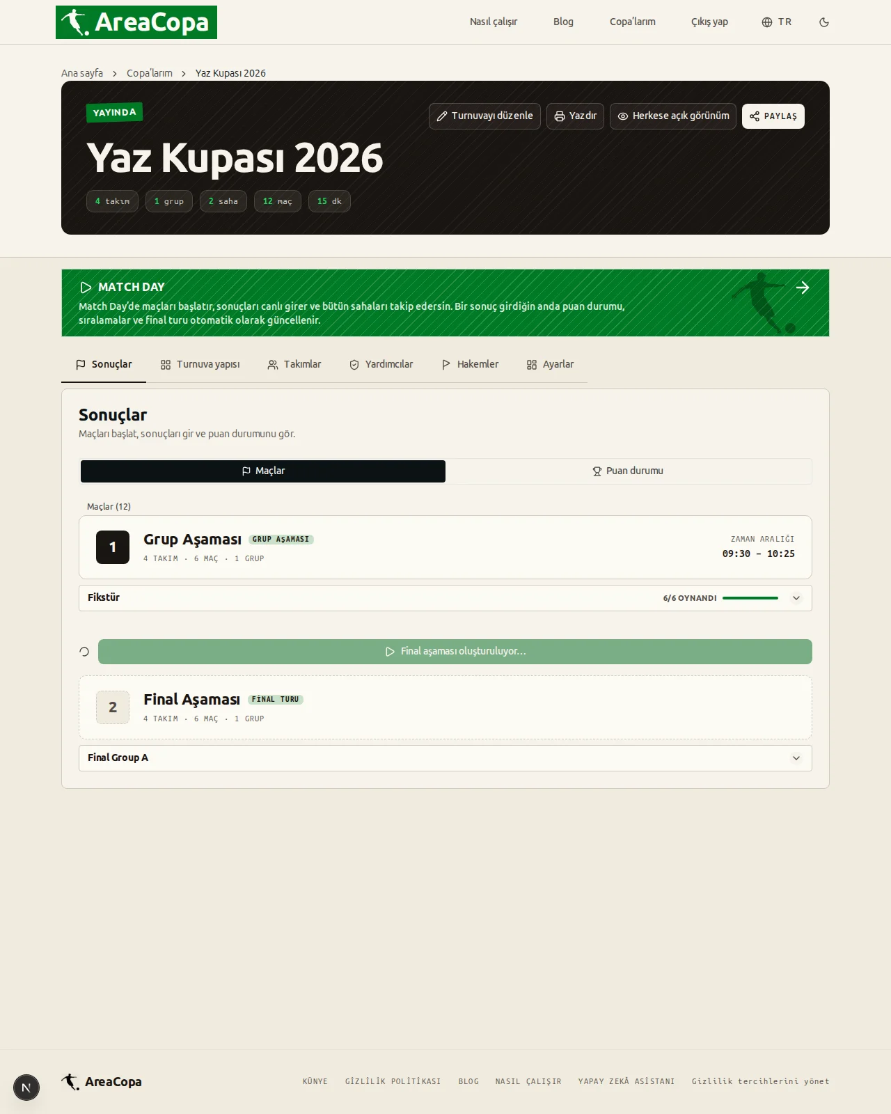 Final turu tek dokunuşla puan durumundan oluşturuluyor