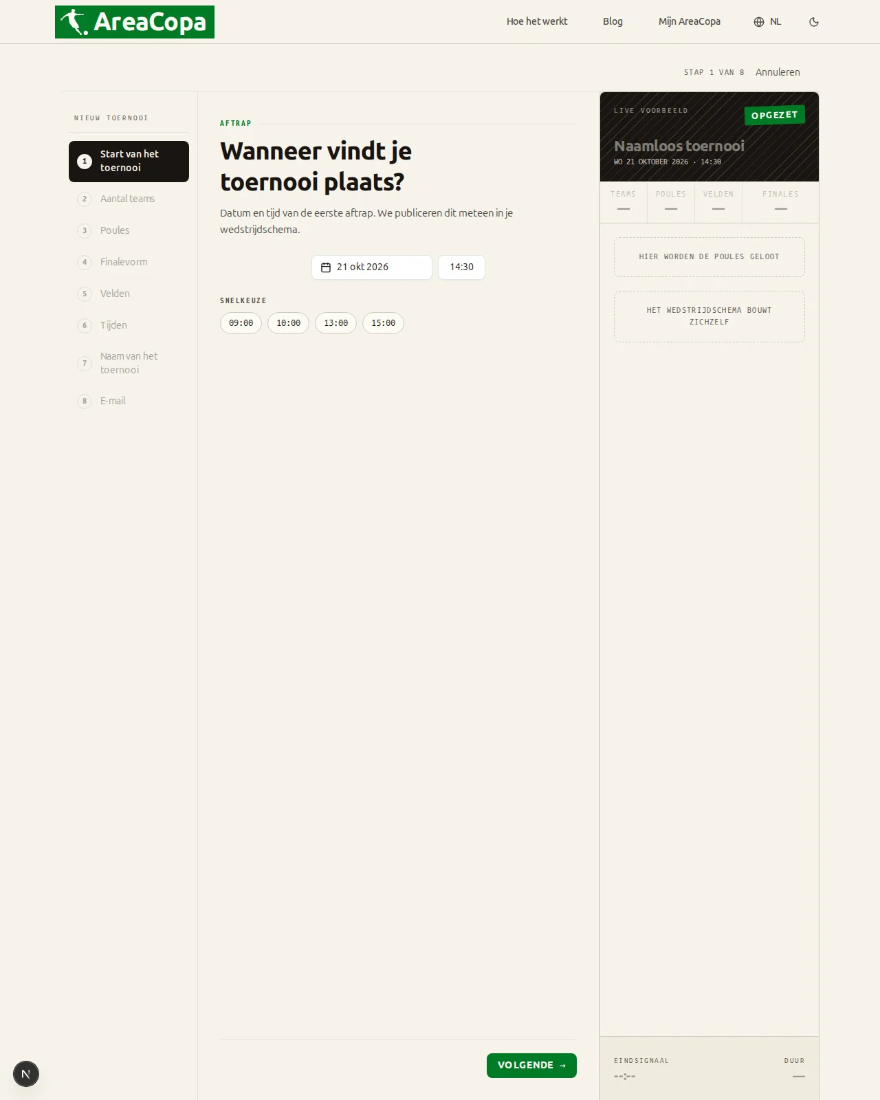 Wanneer begint het toernooi?