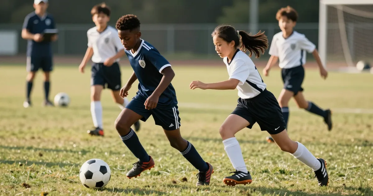 U-13/U-14 контрпрессинг машыгуусунда чөп талаада бирге бир беттешкен эки жаш оюнчу: кыз оюнчу оң жактан басым жасайт, коргоочу топту денеси менен жаап турат.